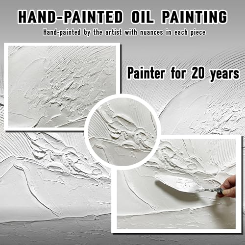 Modern Hand Painted Wall Art for Dining Room White Pictures for Bedroom Abstract Living Room Wall Decor Size 24 x 47 Inch - color: White, size: 47"L x 24"W Painting