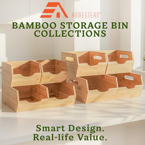 HOMESTEAD Extra Large Bamboo Pantry Storage Bins โ 30% Larger, Stackable Potato Onion Storage Bin, Pantry Organizers and Storage, Produce Vegetable Organizer, Set of 3 - size: Extra Large ( 3 Pack )