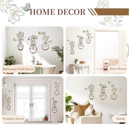3 Pcs Metal Flower Wall Art with Butterflies, Rustic Boho Farmhouse Decor - color: green-03