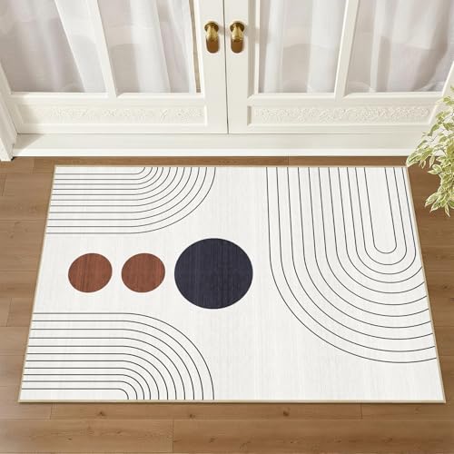 Boho 2x3 Entryway Rug Modern Geometric Abstract Rug Ivory Door Mat Washable - color: Ivory, size: 3' x 2' (Rectangular)