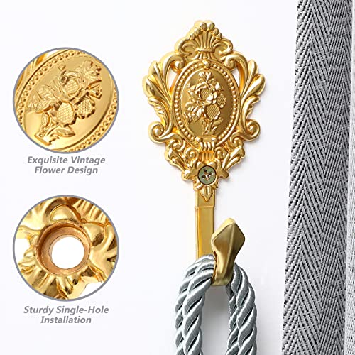 2 Pcs Curtain Holdback Hooks Zinc Alloy Golden Vintage Style Hooks