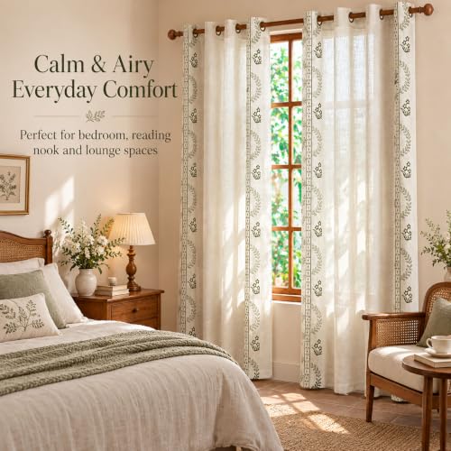 Green Embroidered Grommet Curtains, 55 in Wide, 2 Panels - color: Grass Greenn, size: 55"W x 63"L (Pack of 2)