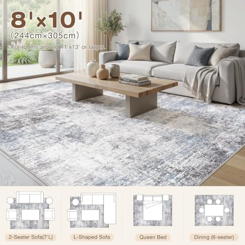 8X10 Area Rugs Washable Modern Abstract Non-Slip Large Rug for Living Room - color: Blue, size: 8' x 10' (Rectangular)