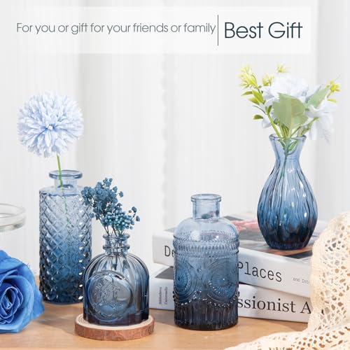 TBWIND 12Pcs Blue Glass Bud Vases Set, Small Vases for Flowers - color: Blue, size: 12Pcs