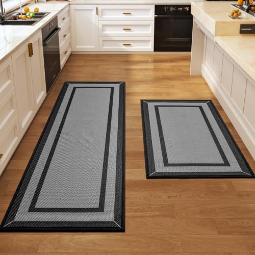 Kitchen Rugs Set, 2 PCS Non Slip Kitchen Mats, 17"x30"+17"x47" Grey - color: Linear Grey, size: 17"x47"+17"x30"