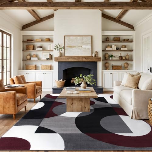 Rugshop Circle Design Modern Non-Shedding Area Rug Burgundy 7'10" x 10'2" - size: 7'10" x 10'2" (Rectangular)