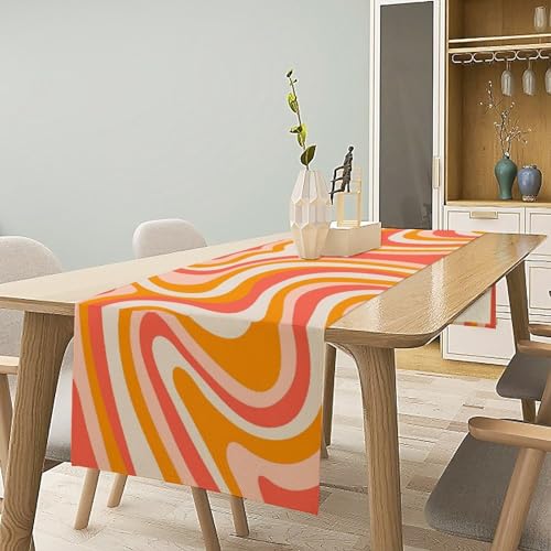 Retro 70s Groovy Table Runner Vintage Abstract Modern Art Boho Spiral Swirl Waves Farmhouse Country Dinner Runner for Home Kitchen Dining Table Party Holiday Decor 13"x36" - color: Orange-3, size: W13"x L36"