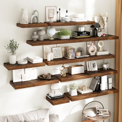 48 Inch Floating Shelves for Wall 2 Pack, 12"D Wood Grain Bathroom Shelves - color: Rustic Brown Finish, size: 48"W x 12"D x 1.5"H, 2 Pack