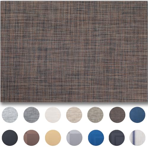 Placemats Set of 4 - Easy Clean Woven Vinyl Placemats for Dining Table, Indoor/Outdoor Place Mats, Washable PVC Table Mats(Black/Brown) - color: A-black/Brown