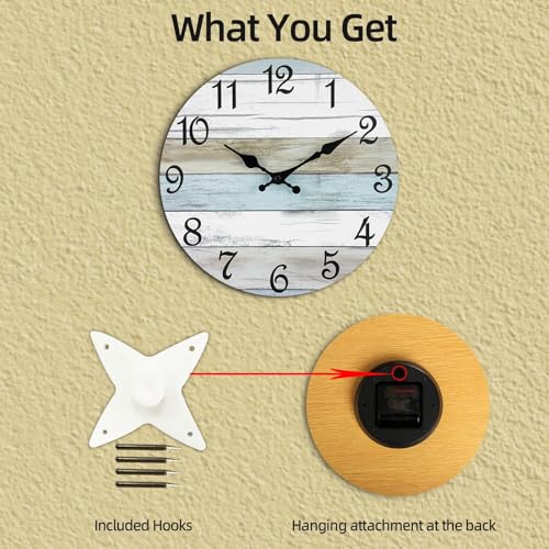 CHYLIN Wall Clock 12" Battery Operated Silent Non-Ticking Coastal Beach - color: B-white,brown,blue, size: 12 Inch