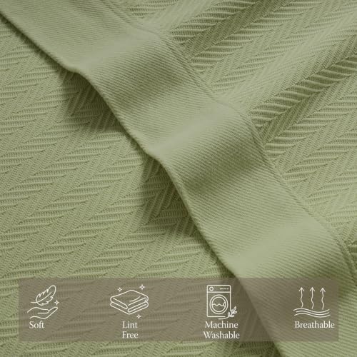 Threadmill Luxury 100% Cotton King Herringbone Blanket, Moss Green - color: Moss Green, size: King (106" x 92")
