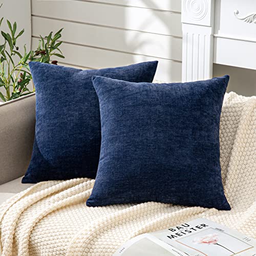 GAWAMAY Navy Blue Chenille Throw Pillow Covers 24x24 Set of 2 for Couch - color: Navy Blue, size: 24" x 24" (Pack of 2)