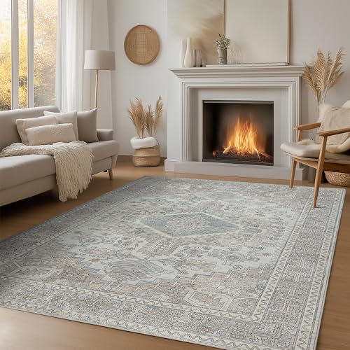 6x9 Washable Area Rugs for Living Room,Bedroom,Dining Room- Retro Taupe - color: Taupe-grey-brown-beige-light Blue, size: 6' x 9' (Rectangular)