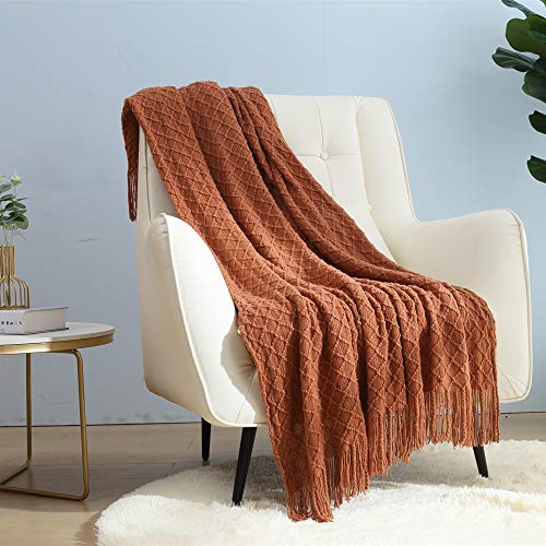 CREVENT Farmhouse Boho Knitted Throw Blanket for Couch Sofa Chair Bed Home Decoration, Soft Warm Cozy Light Weight for Spring Summer Fall (60''X80'' Caramel) - color: Rust Caramel, size: 60inchx80inch