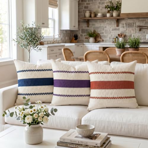 Fancy Homi Set of 2 Boho Burnt Orange Decorative Throw Pillow Cover 16x16 Inch for Couch Bed Sofa, Aesthetic Modern Organic Farmhouse Home Decor, Soft Cotton Cute Accent Macrame Woven Cushion Case - color: Burnt Orange, size: 16" x 16" (Pack of 2)