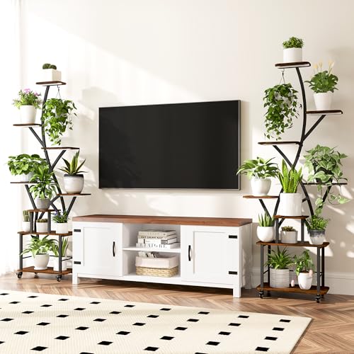 Plant Stand Indoor with Grow Lights 2 Pack Plant Stands Indoor 8 Tiered 64" Tall Plant Shelf for Indoor Growing Multiple Corner Metal Flower Holder Home Decor Display Shelves for Living Room Patio - color: Black with Wheels,2 set
