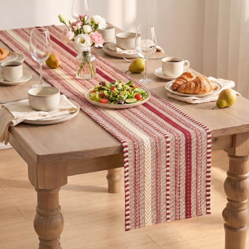 Artoid Mode Xmas Red Farmhouse Stripe Braided Table Runner 12x72 Inch - color: Christmas Red, size: 12" x 72", Table Runner