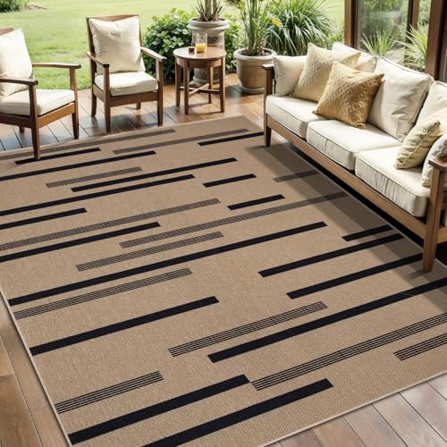 Tangsoo Easy Jute 5x7 Washable Rugs for Living Room,Non-Slip Outdoor Rug - color: Black Stripe-2, size: 5x7ft