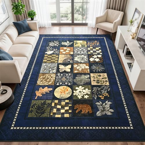 Tepook 5x7 Navy Blue Area Rugs for Living Room Bedroom - color: Blue-b, size: 5' x 7' (Rectangular)