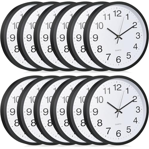 Inbagi 12 Pcs Silent Wall Clocks 12 Inch Large Quartz Analog Clock Black - size: 12 Inch
