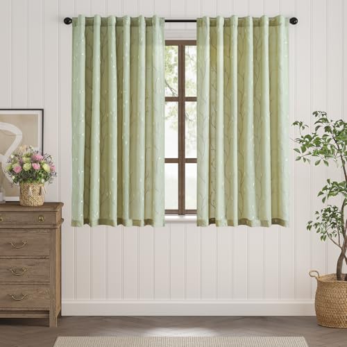 jinchan Lined Curtains Botanical Embroidered Sheers for Bedroom 63 Inch Length Embroidery Voile Leaf Curtains for Living Room Light Filtering Privacy Window Treatments 2 Panels Green - color: Vine Lined Green, size: 55"W x 63"L (Pack of 2)