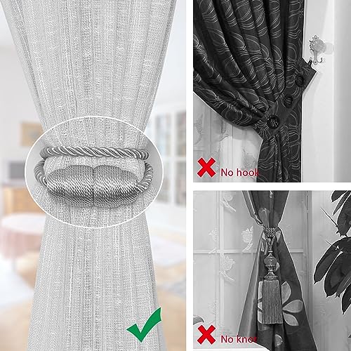 NICEEC 2 Pack Strong Magnetic Curtain Tiebacks Handmade Weave Side Rope Curtain Holdbacks Unique & Elegant Decorative Curtain Drape Tie Backs for Home & Office & Outdoor Window Drapery (Grey) - color: Gray, size: 2 Pack