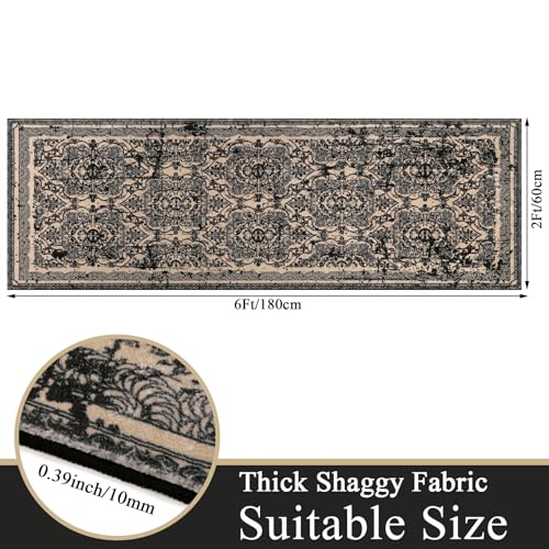 Vaukki Hallway Runner 2x6 ft, Black Beige Vintage Shaggy Soft Kitchen Rug - color: Black and Beige, size: 2' x 6'(Runner)