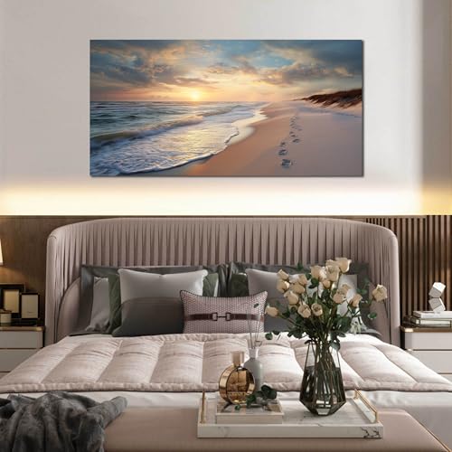 Ouzzlie Ocean Wall Art Blue Picture Art for Living Room - color: Blue, size: 48"L x 24"W