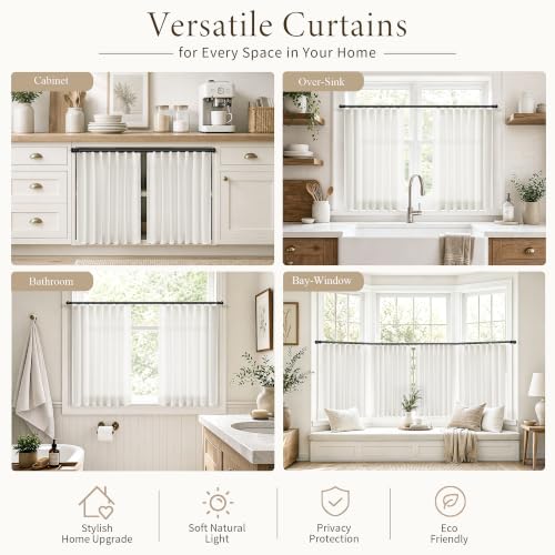 Jowels 천연 리넨 카페 커튼 길이 121.9cm(48인치) 주방 RV용 패널 2개 - color: 천연, size: 50"W x 48"L (Pack of 2)