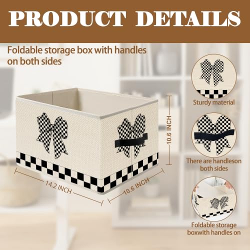 Coquette Black and White Checkered Bow Storage Basket Organizer - color: Coquette Checkered Bow