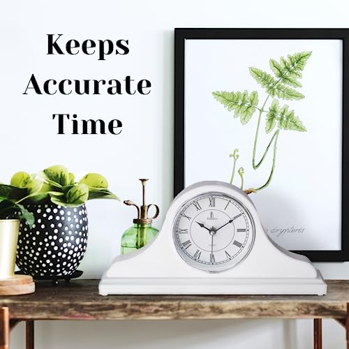 Mantel Clock, White Wooden Mantle Clock for Living Room Décor - Silent, Decorative, Solid Wood, Battery Operated Mantle Clock for Fireplace Mantel, Office, Desk, Shelf & Home Décor Gift, 15x7.5 Inch - color: White