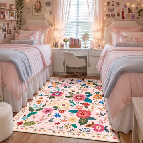 RELEANY Floral Washable 3x5 Area Rugs Pink - color: Pink, size: 3' x 5' (Rectangular)
