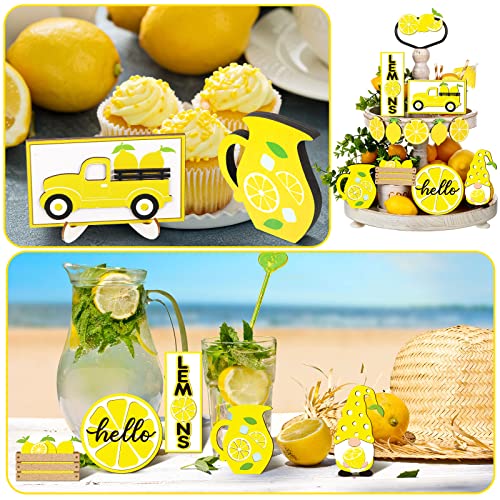 12 Pcs Lemon Tiered Tray Decor Set Gnome Fresh Lemonade Wooden Sign - style: Lemon