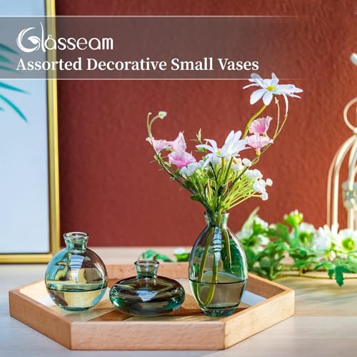 Glasseam Glass Bud Vase for Centerpieces: 12Pcs Green Mini Small Vases Bulk - color: Green, size: 4 Sets