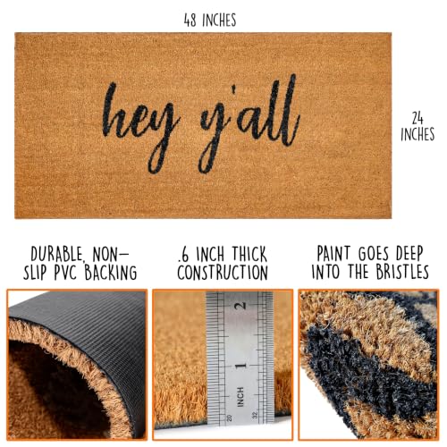 Hey Y'all Door Mat 48x24 Inch, Large Welcome Mat, Southern Coir Doormat - size: 2' x 4' (Rectangular)