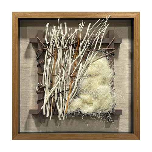 BrightA Linear Minimalist Woven Rope Art Framed Wall Sculpture - color: White + Brown + Natural Beige + Natural wood tone, size: 23.6"x23.6"