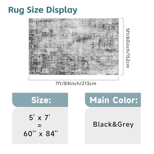 5x7 Area Rugs for Living Room: Washable Modern Abstract Non-Slip Rug Black - color: Black, size: 5' x 7' (Rectangular)