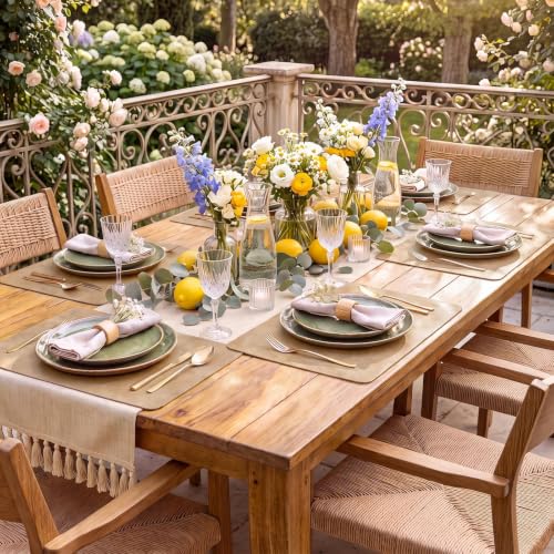 MOSAYT Vinyl Faux Leather Placemats, Set of 6, Apricot - color: Apricot