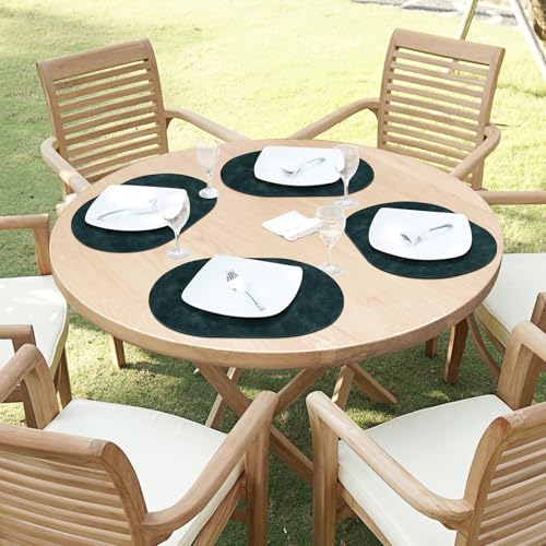 ADRIMER Oval Placemats Set of 6, Wipeable Faux Leather, Dark Blue - color: Dark Blue