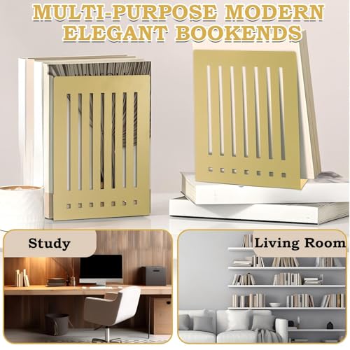 4 Pcs 10 Inch Heavy Duty Bookends Non-Skid Base, Gold - color: Gold, size: 10 Inch