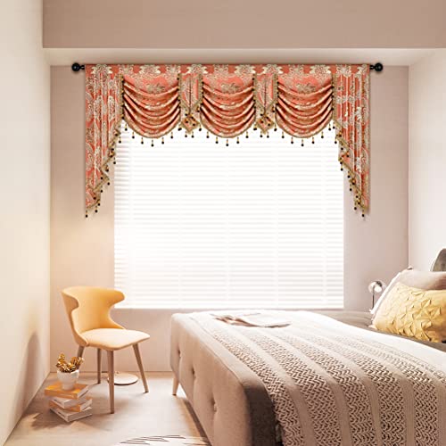 ELKCA Golden Jacquard Swag Waterfall Valance Luxury Curtain Valance for Living Room (Damask-Coffee, W79 Inch, 1 Panel) - color: Valance,damask-coffee, size: 79"W x 43"L (Pack of 1)