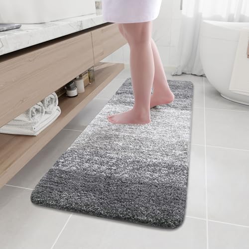 Arotive Microfiber Bathroom Rugs, Shaggy Soft Absorbent Bath Rug, 59x17 - color: Grey, size: 59" X 17"