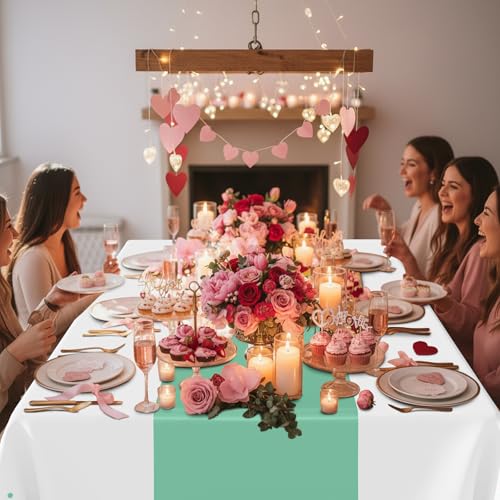 Smiry Disposable Rectangle Plastic 54 x 108 Inch Table Cloth 3 Pack - color: White and Teal