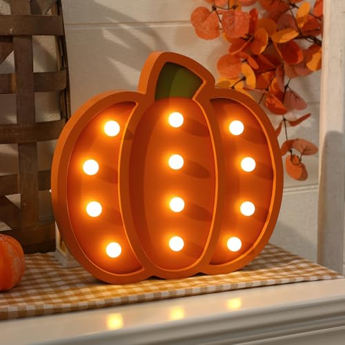 Fall Decor-Fall Decorations for Home-Light Up Wooden Pumpkins | Handmade Pumpkins with Light for Thanksgiving Halloween Home Kitchen Tabletop Decor - color: orange