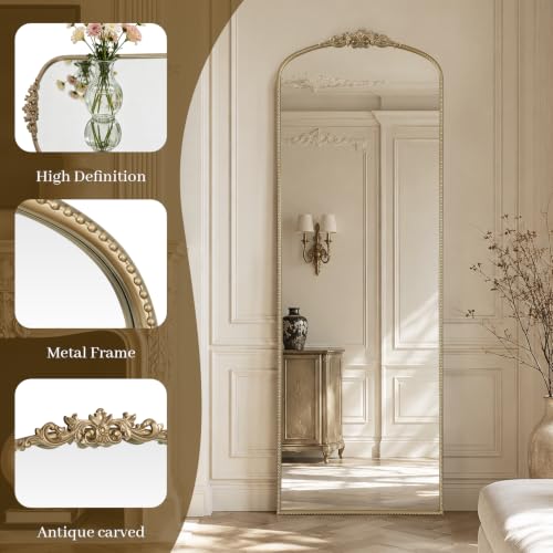 HOMECOOKIN Gold Vintage Arched Full Length Mirror, 70"X24" Antique Baroque Mirror, Wall Mounted Mirror with Ornate Frame, Floor Mirror for Bedroom/Living Room/Entryway/Hallway/Wall, Hanging or Leaning - color: Gold, size: 70"L x 24"W