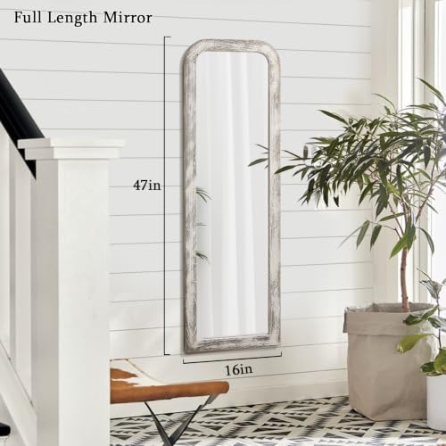 AAZZKANG Mirror Full Length Rectangle Wood Framed Large Wall Mirrors White - color: Rustic White, size: 47"L x 16"W