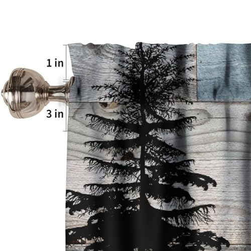 Rustic Bear Valance, Retro Woodland Wild Animals Farmhouse Country Wooden Board Pine Forest Bear Bird Print Rod Pocket Short Window Treatment for Kitchen Bedroom Bathroom, 54x18inch - color: Deer-6