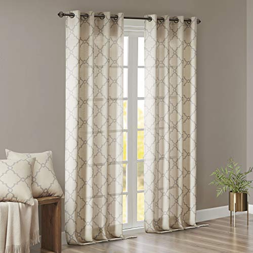 Madison Park Fretwork Print Window Curtain 1 Panel, 50x63 Beige/Grey - color: Beige/Grey, size: 50"W x 63"L (Pack of 1)