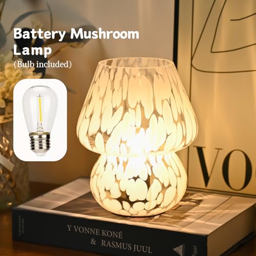 Mushroom Lamp Small Bedside Table Lamp, Battery Operated Mushroom Desk Lamp - color: White