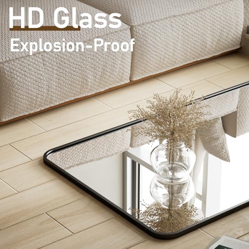 BEAUTYPEAK 65" x 24" Rounded Corner Full Length Mirror with Stand, Black - color: Black, size: 65"L x 24"W